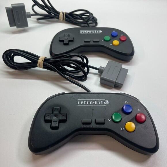 Lot of 2 Retro-bit SNES Super Nintendo Controller - Black Multi‎ Color Buttons - Picture 1 of 5
